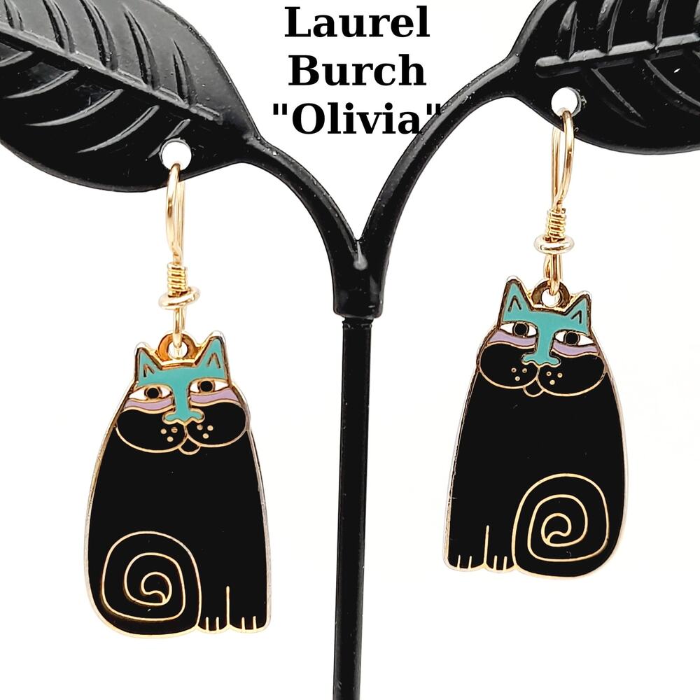 Vintage Laurel Burch Olivia Black Cat Earrings